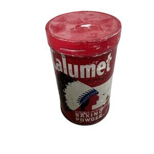 VINTAGE CALUMET BAKING POWDER TIN 1/2 POUND SIZE EMPTY NATIVE AMERICAN INDIAN LN